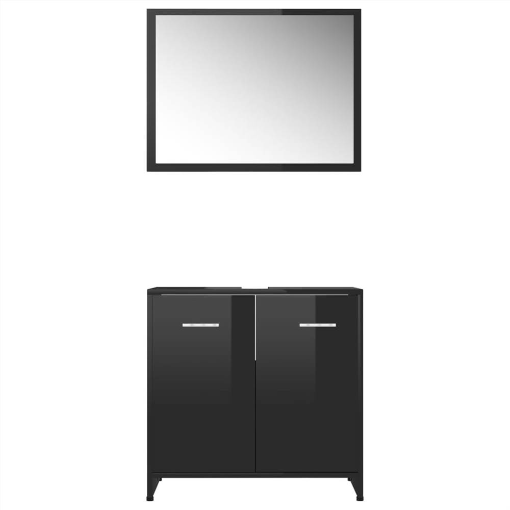 4 Piece Bathroom Furniture Set High Gloss Black Chipboard