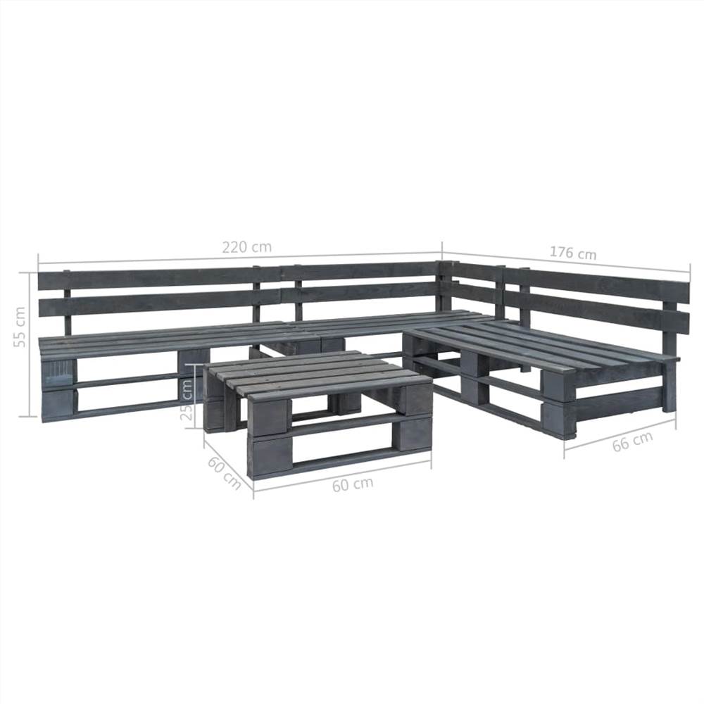 4 Piece Garden Lounge Set Pallets Wood Grey