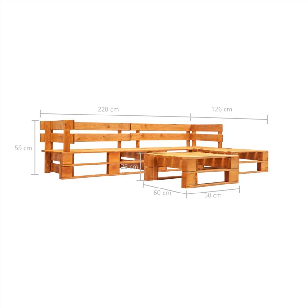 4 Piece Garden Pallet Lounge Set Wood Honey Brown