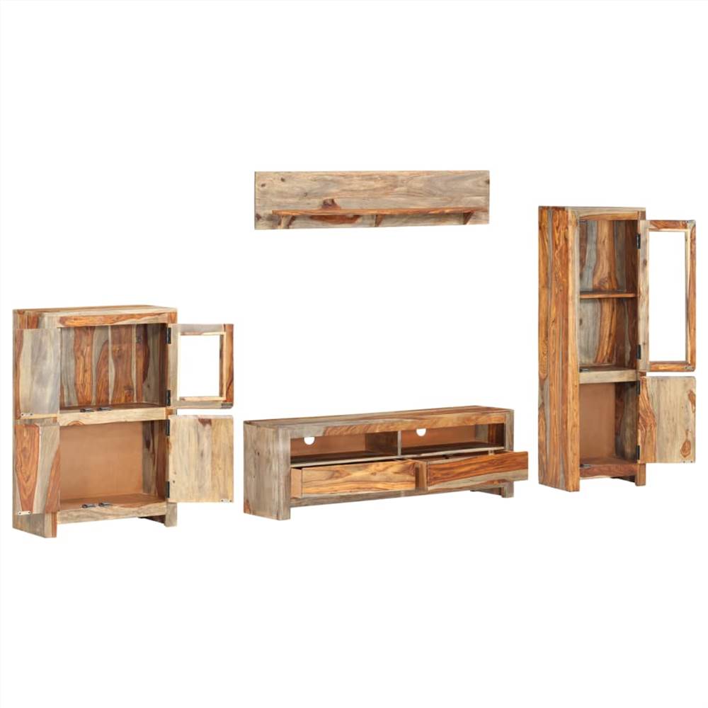 4 Piece TV Unit Set Solid Sheesham Wood
