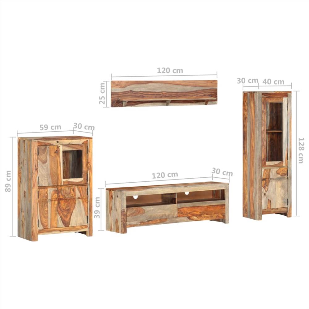 4 Piece TV Unit Set Solid Sheesham Wood