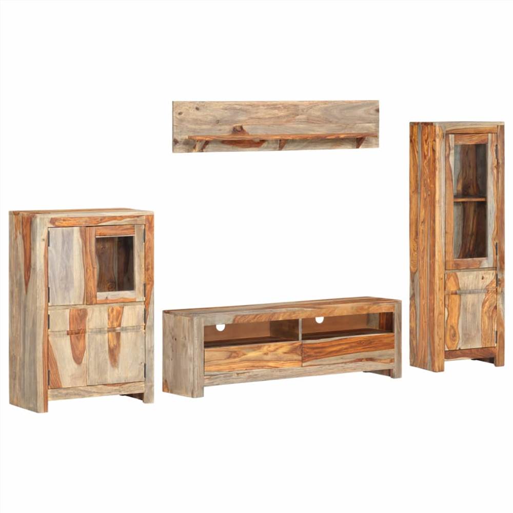 4 Piece TV Unit Set Solid Sheesham Wood