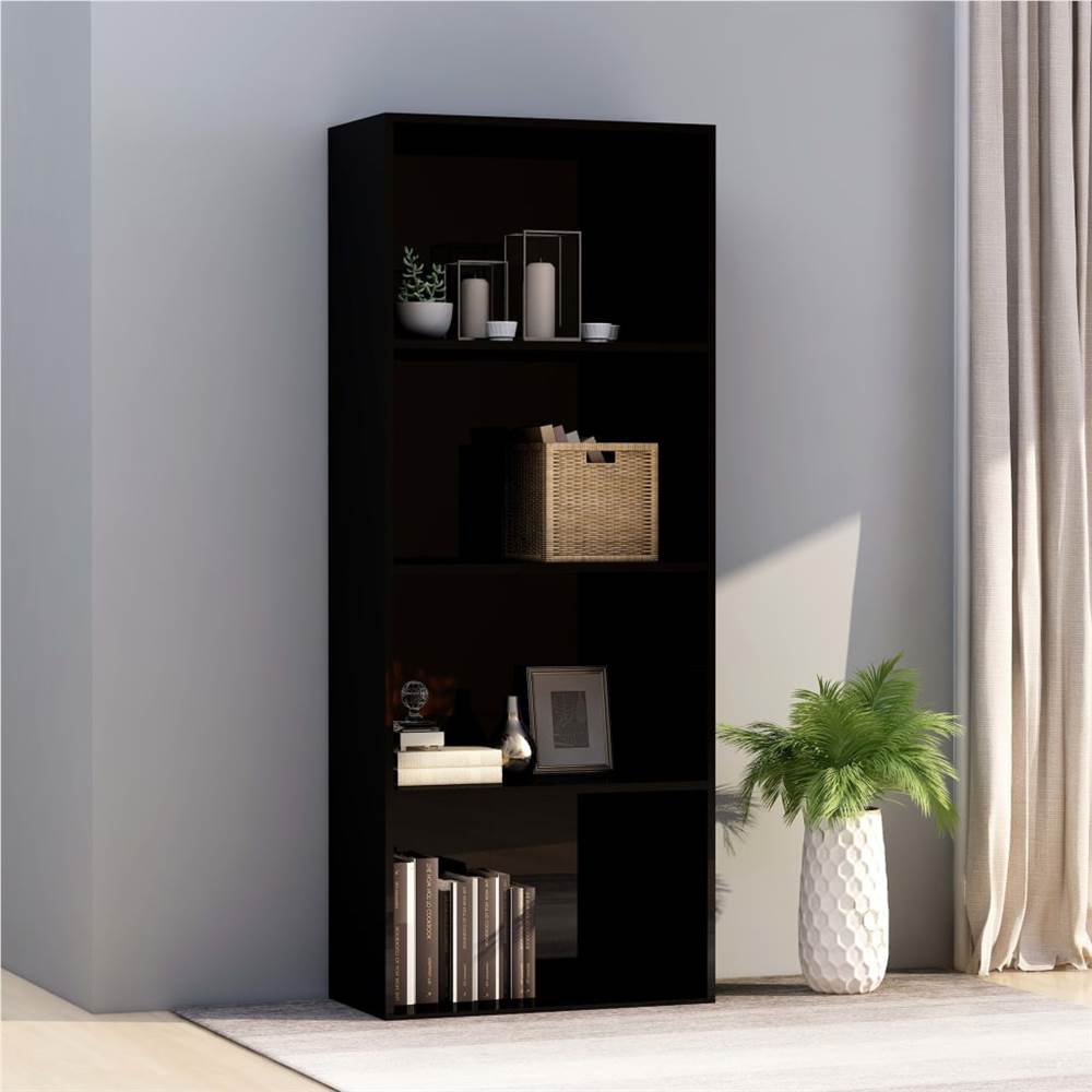 

4-Tier Book Cabinet High Gloss Black 60x30x151.5 cm Chipboard