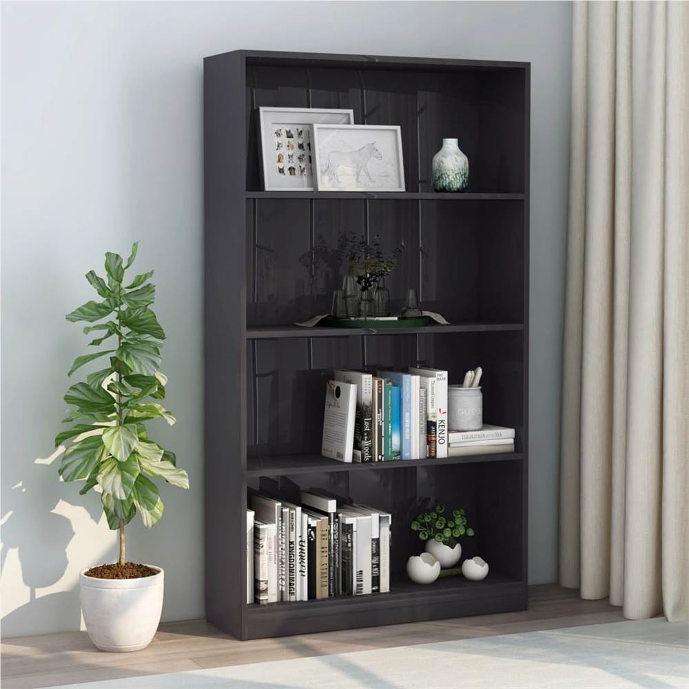 

4-Tier Book Cabinet High Gloss Grey 80x24x142 cm Chipboard