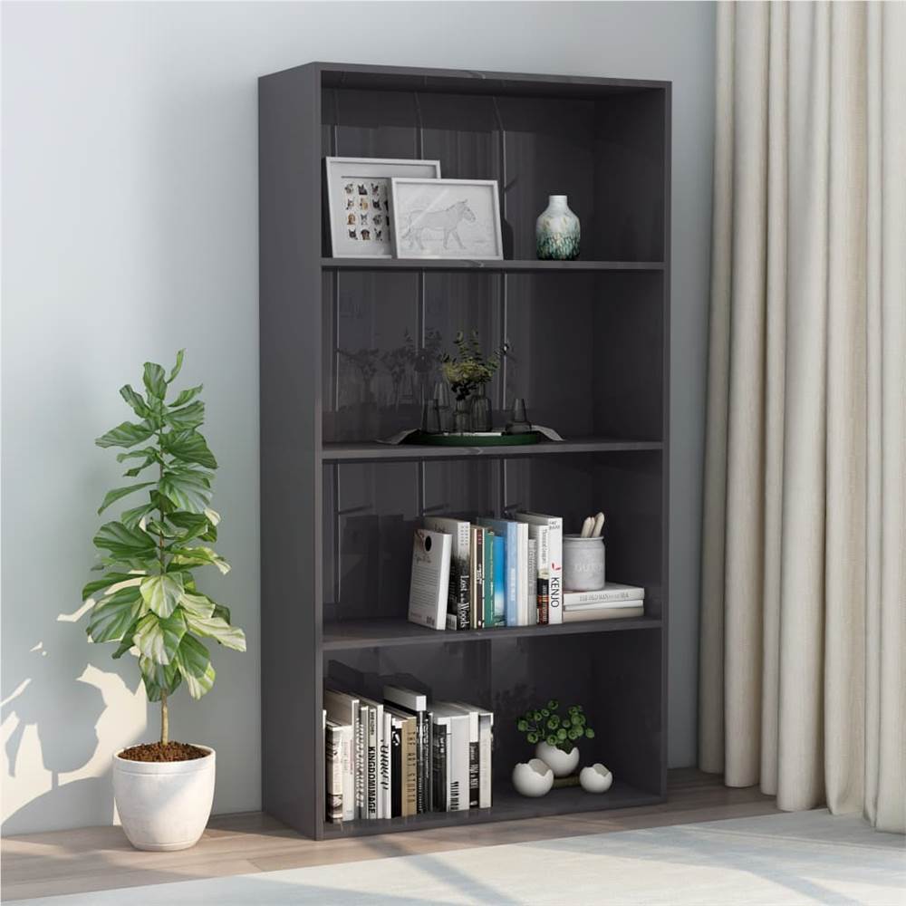 

4-Tier Book Cabinet High Gloss Grey 80x30x1515 cm Chipboard