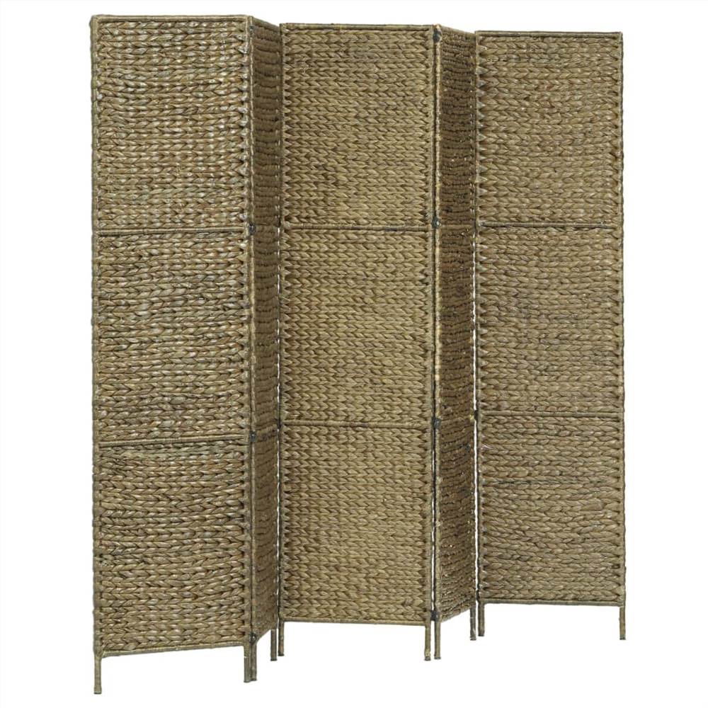 5Panel Room Divider Brown 193x160 cm Water Hyacinth