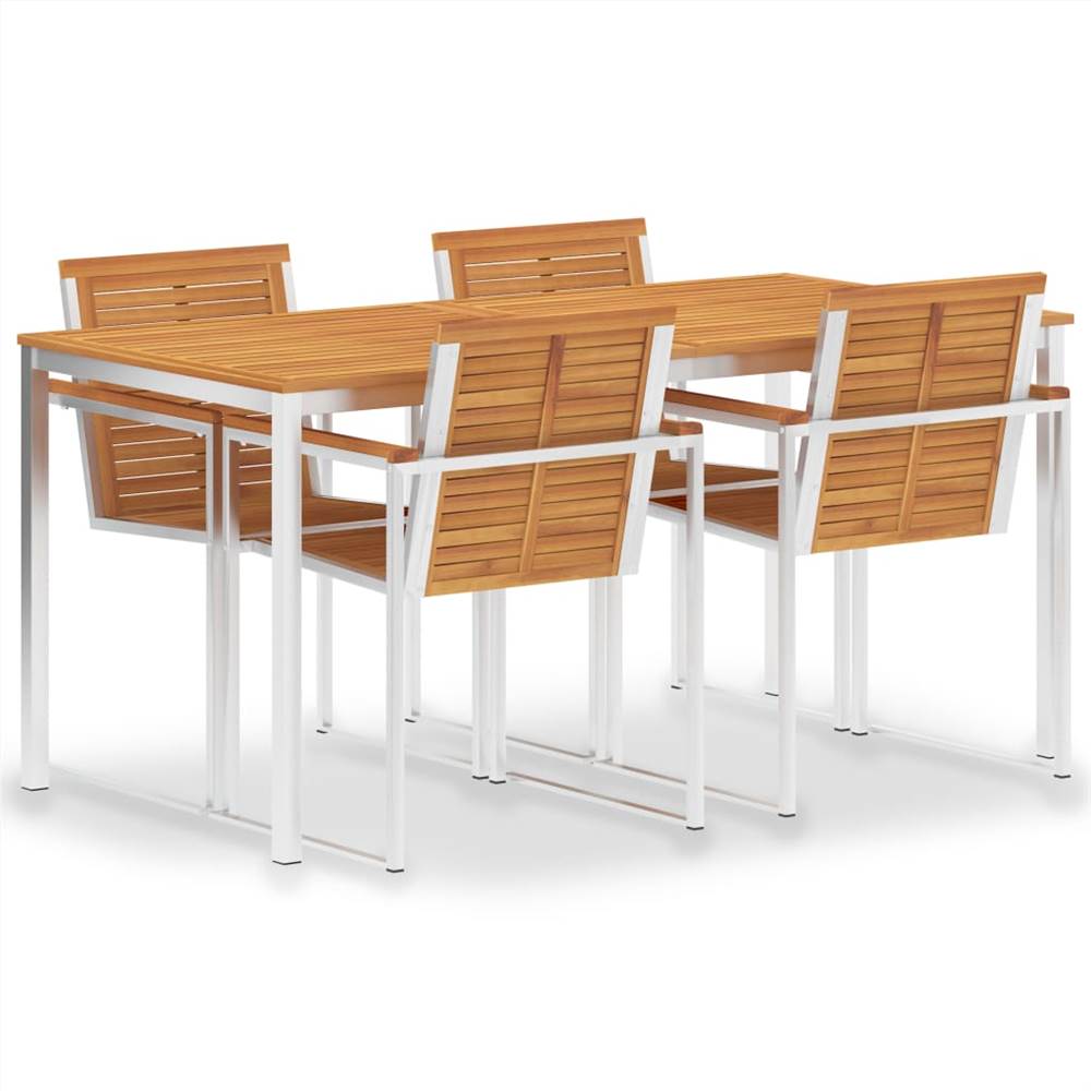 

5 Piece Dining Set Solid Acacia Wood and Stainless Steel