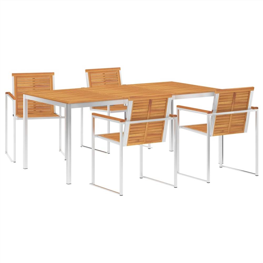 

5 Piece Dining Set Solid Acacia Wood and Stainless Steel