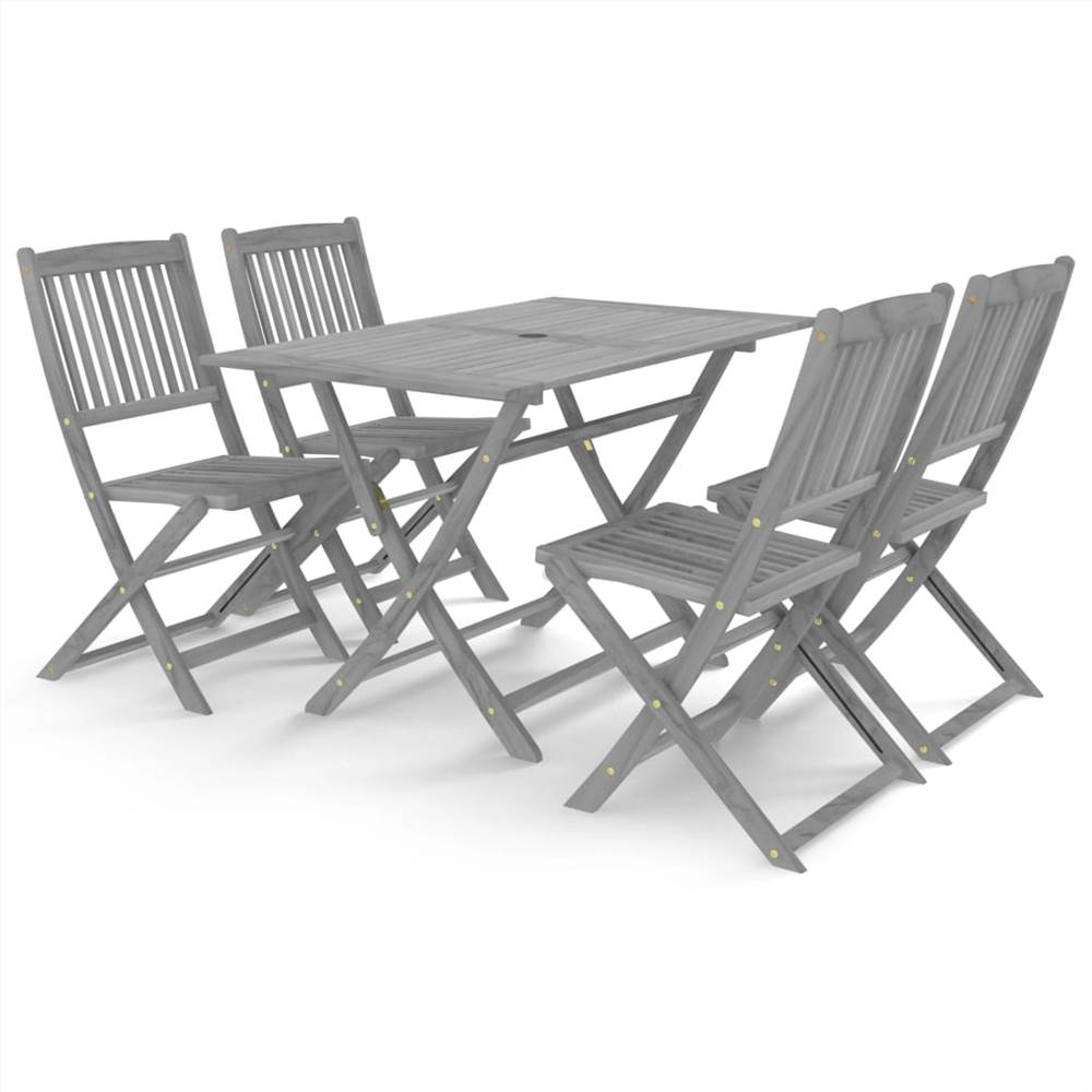 

5 Piece Garden Dining Set Solid Acacia Wood Grey