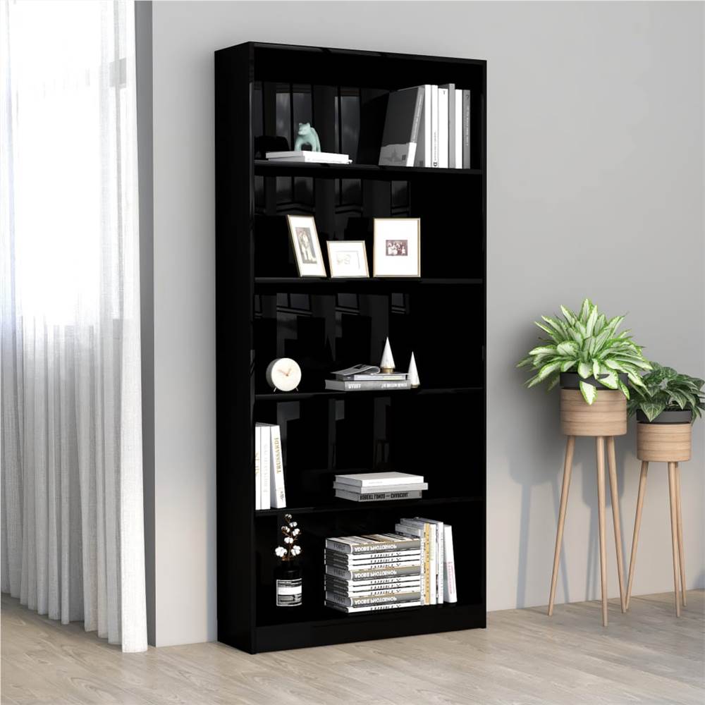 

5-Tier Book Cabinet High Gloss Black 80x24x175 cm Chipboard