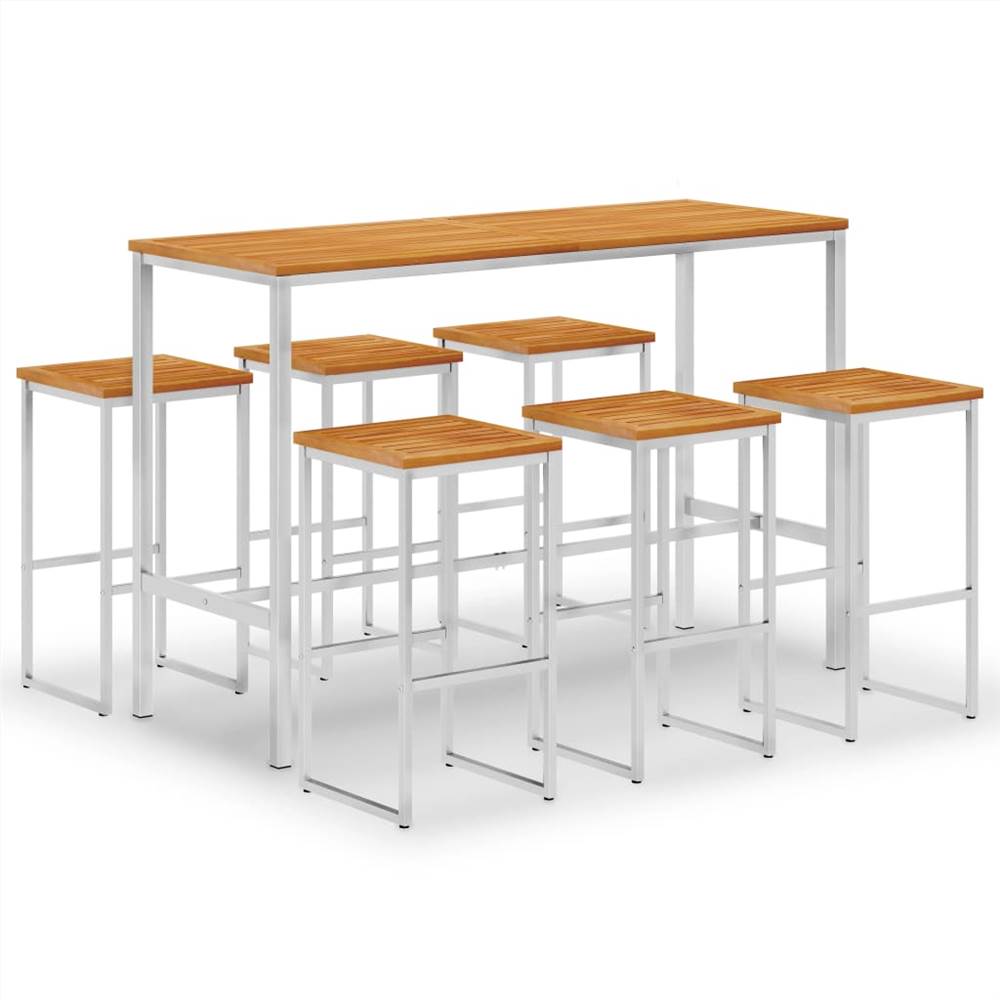 

7 Piece Bar Set Solid Acacia Wood and Stainless Steel