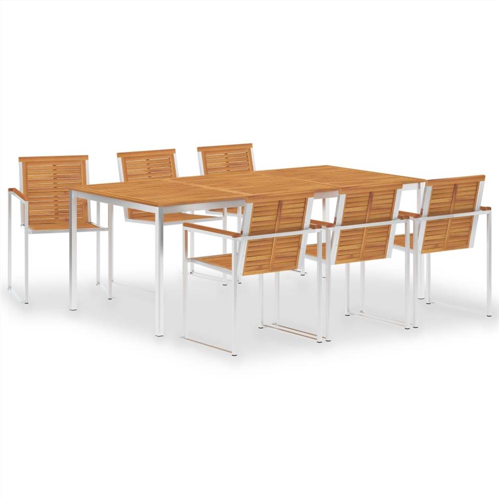 

7 Piece Dining Set Solid Acacia Wood and Stainless Steel