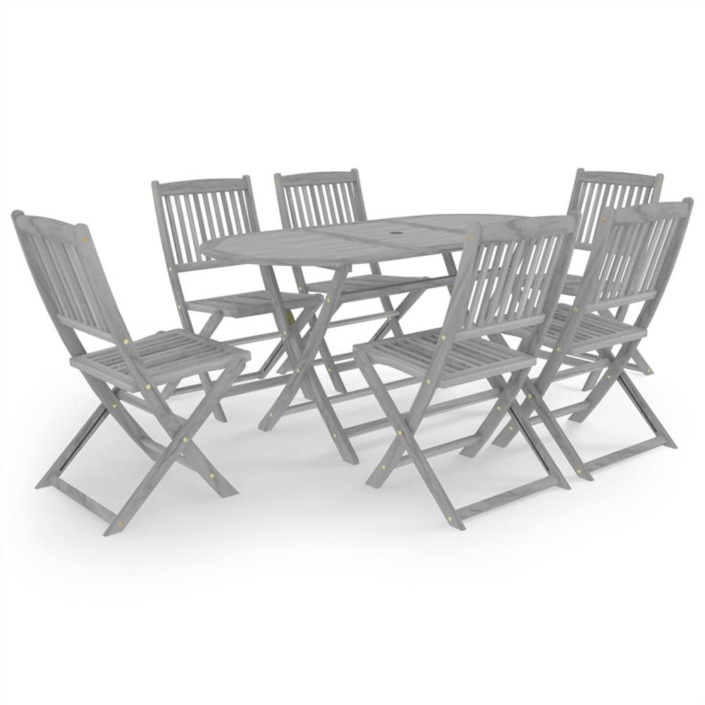 

7 Piece Garden Dining Set Solid Acacia Wood Grey