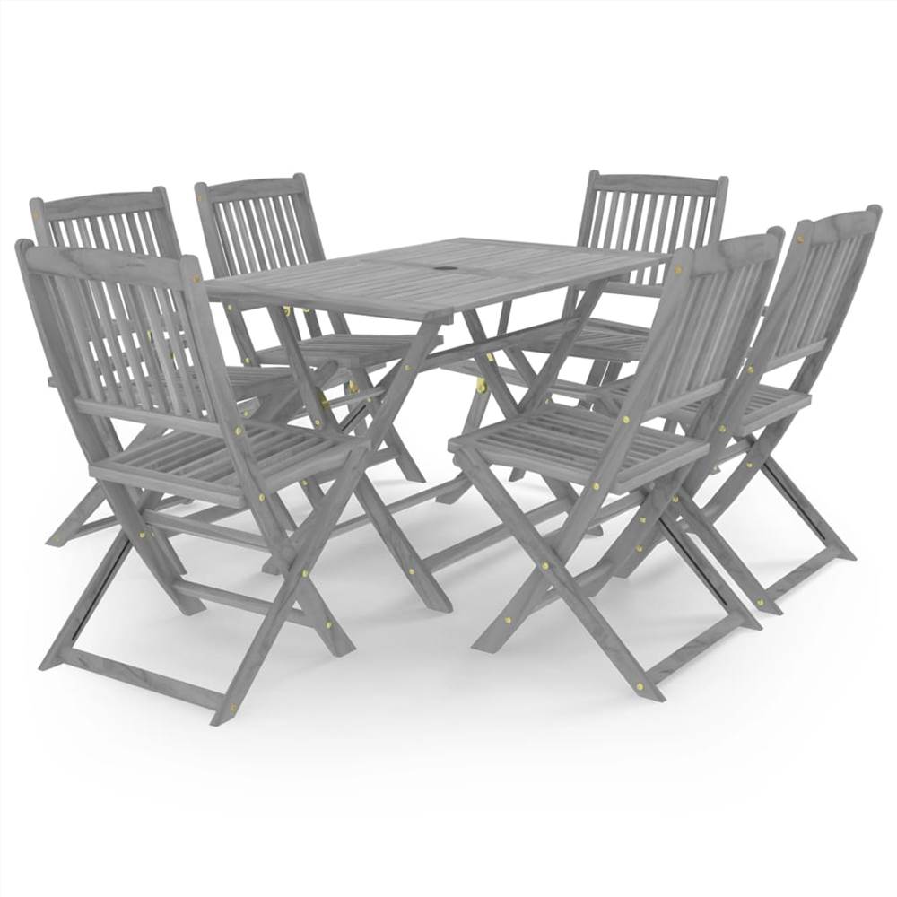 

7 Piece Garden Dining Set Solid Acacia Wood Grey