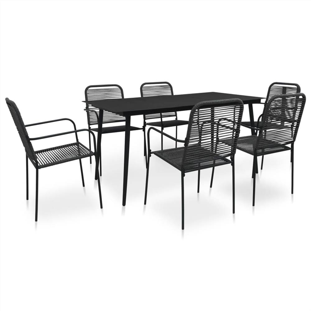 

7 Piece Outdoor Dining Set Cotton Rope and Steel Black