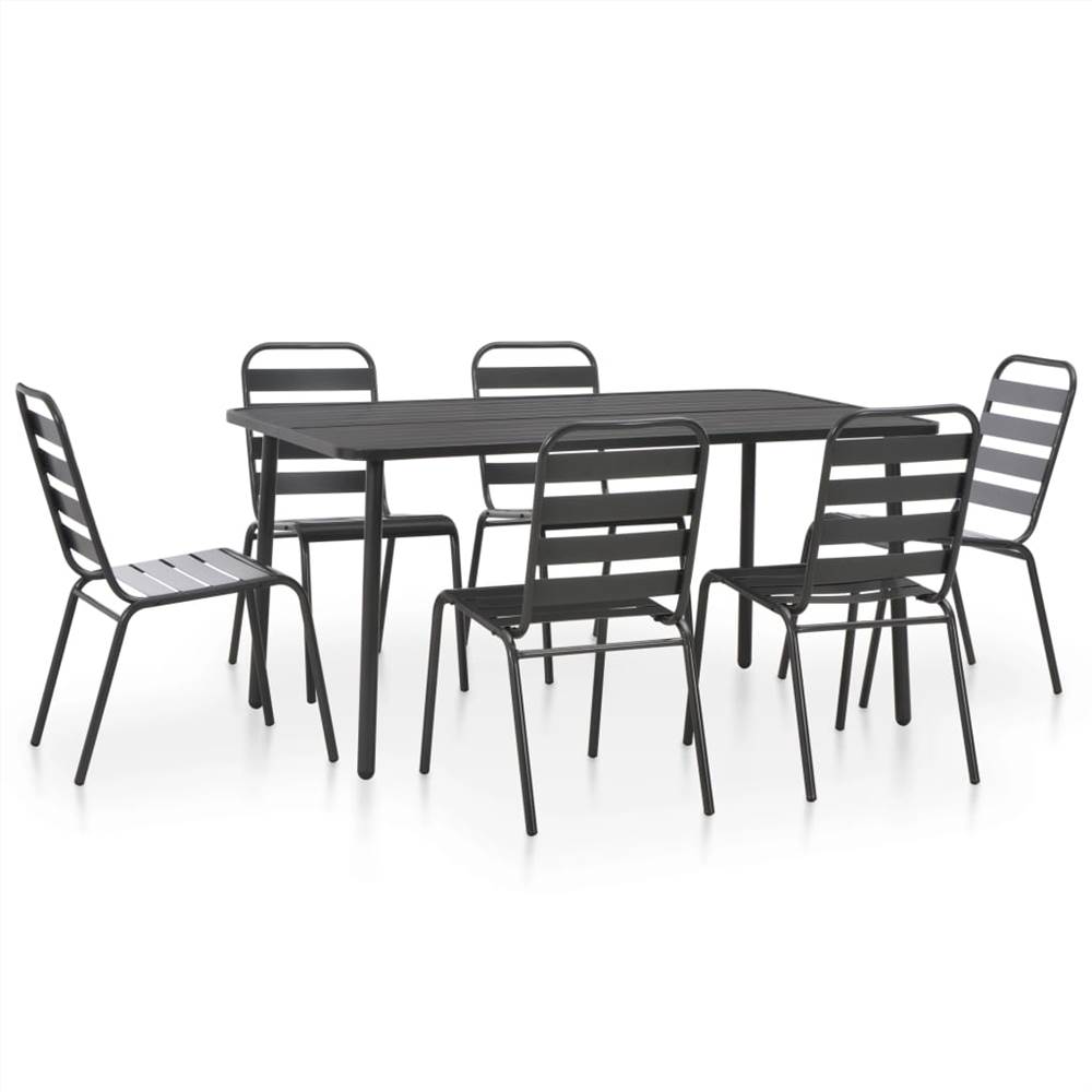 

7 Piece Outdoor Dining Set Steel Dark Grey