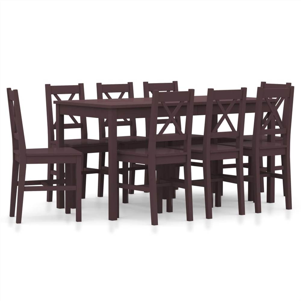 

9 Piece Dining Set Pinewood Dark Brown