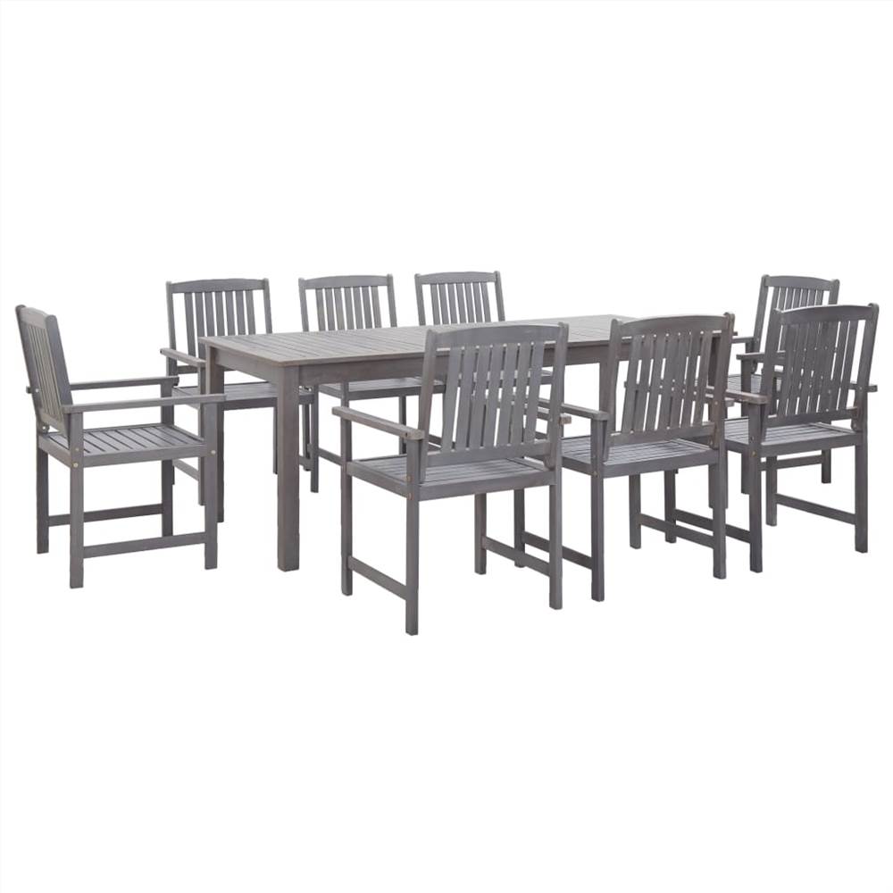 

9 Piece Outdoor Dining Set Grey Solid Acacia Wood