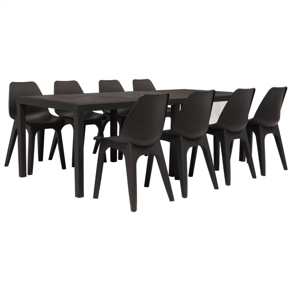 

9 Piece Outdoor Dining Set Plastic Brown