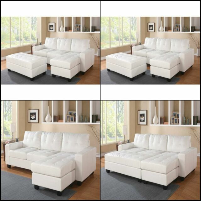 ACME Lyssa Sectional Sofa & Ottoman in White Bonded Leather Match 51210