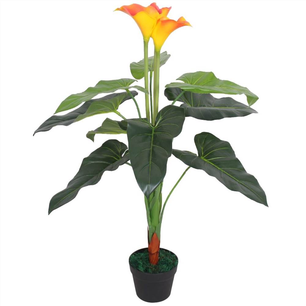 Pianta artificiale Calla Lily con vaso 85 cm rosso e giallo