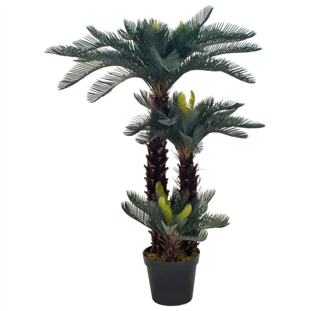 Pianta artificiale palma Cycas con vaso verde 125 cm