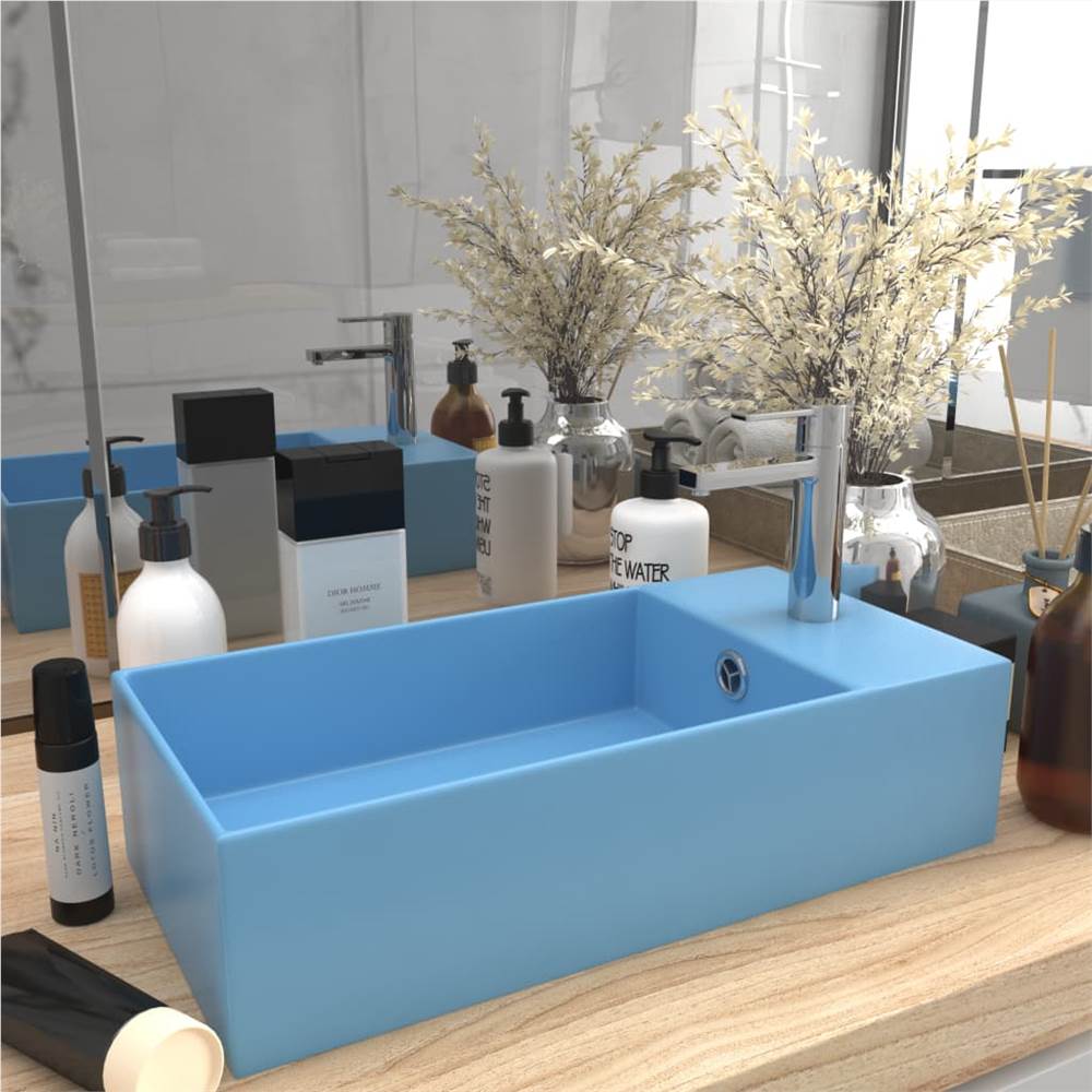 

Bathroom Sink with Overflow Ceramic Light Blue