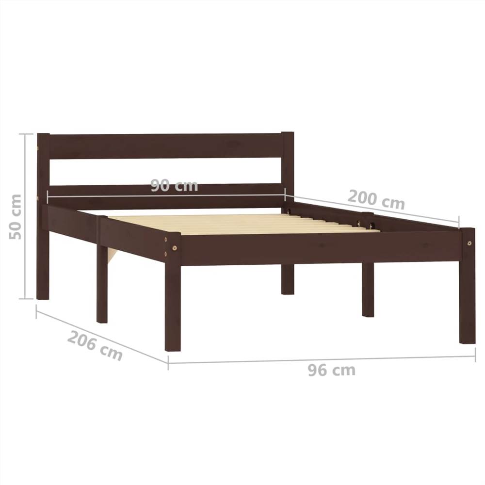 Bed Frame Dark Brown Solid Pine Wood 90x200 cm