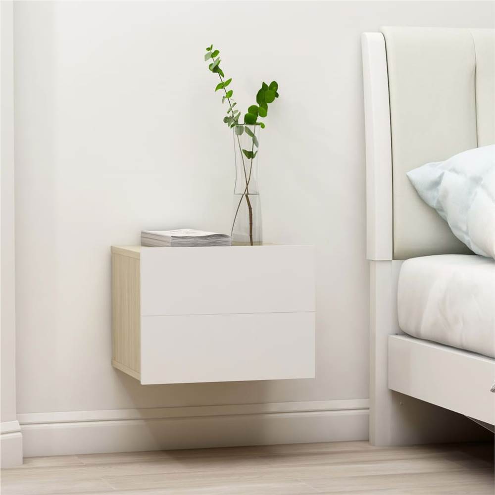 Bedside Cabinet White and Sonoma Oak 40x30x30 cm Chipboard