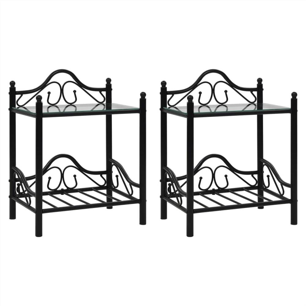 

Bedside Tables 2pcs Steel and Tempered Glass 45x30.5x60cm Black