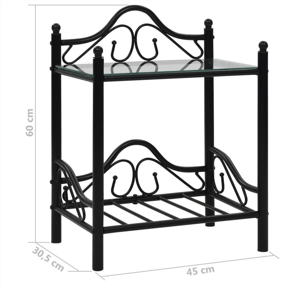 Bedside Tables 2pcs Steel and Tempered Glass 45x30.5x60cm Black