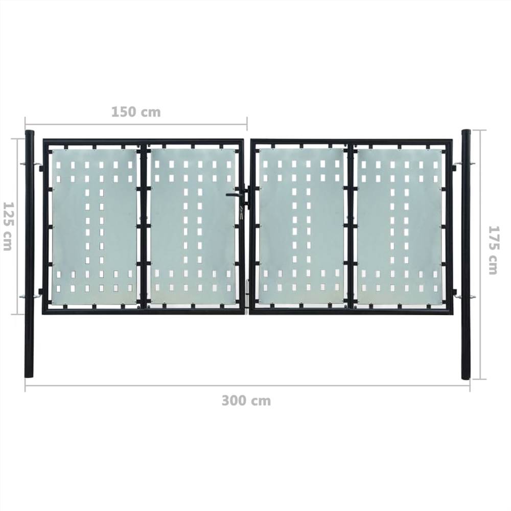 Black Double Door Fence Gate 300 x 175 cm