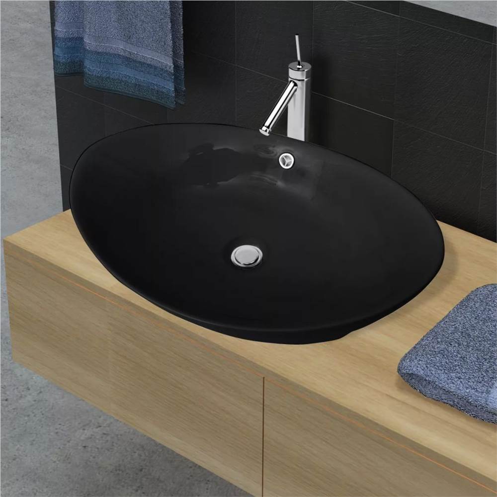 

Black Luxury Ceramic Basin Oval with Overflow 59 x 38,5 cm