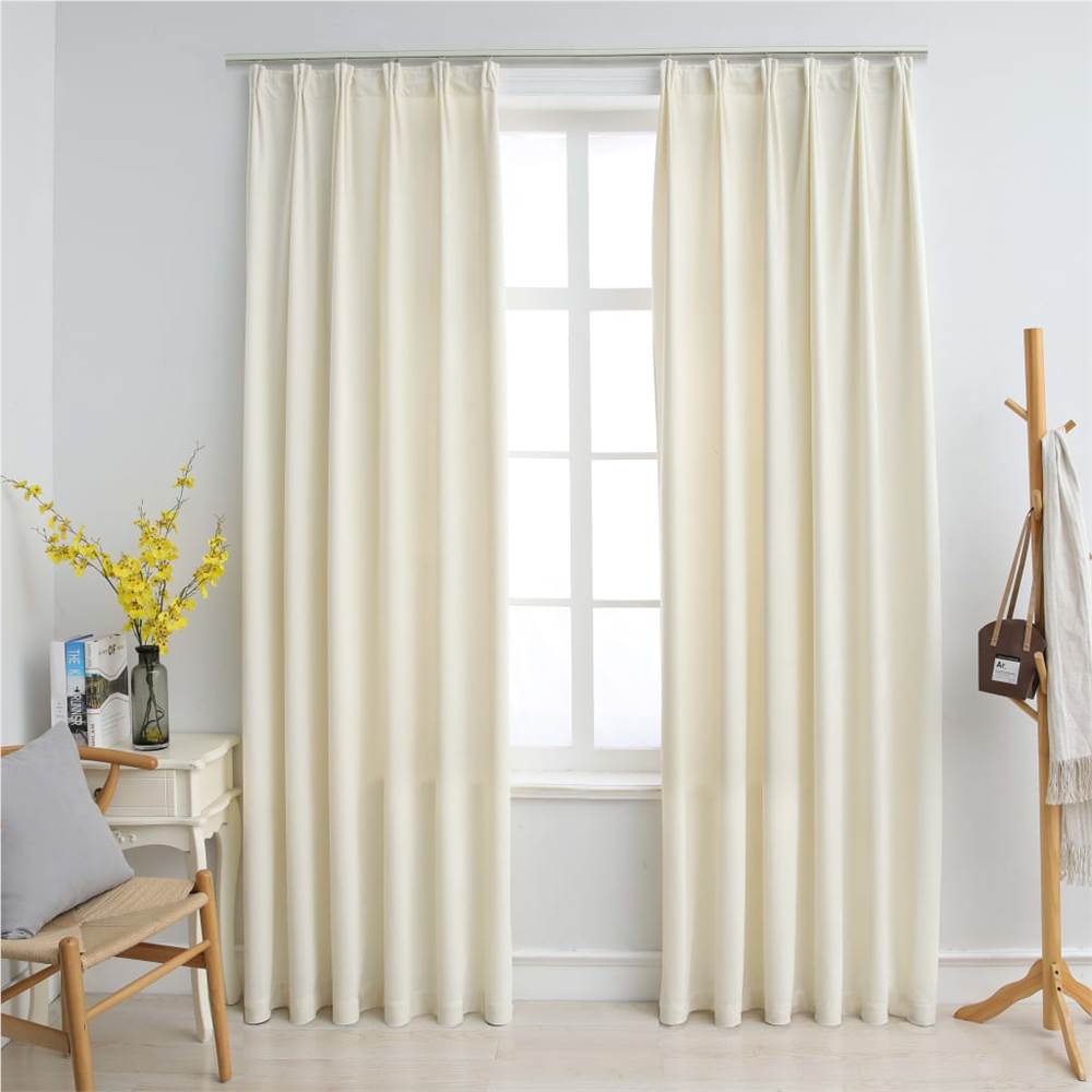 Blackout Curtains with Hooks Velvet Cream 140x245 cm, Other  - buy with discount