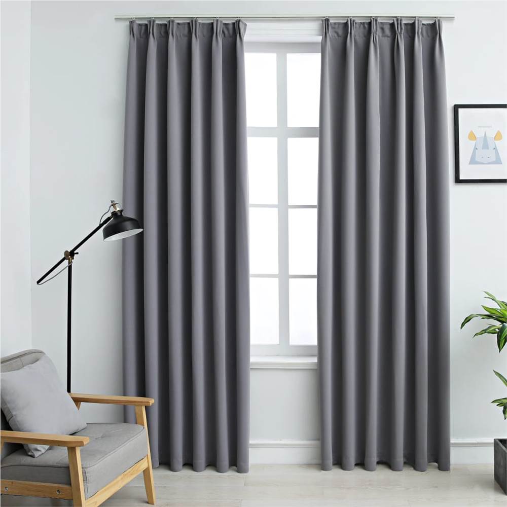 

Blackout Curtains with Hooks 2 pcs Grey 140x225 cm