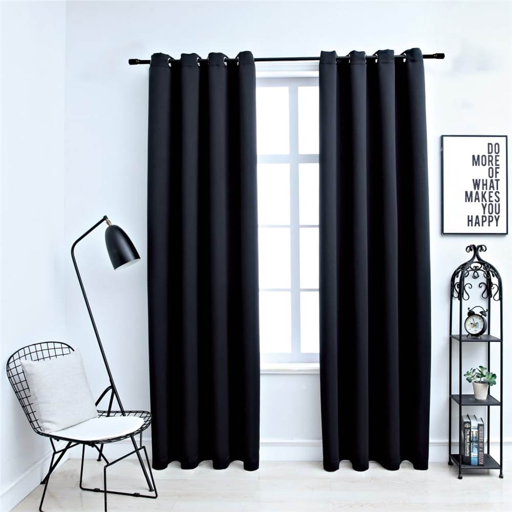 Blackout Curtains with Metal Rings 2 pcs Black 140x245 cm