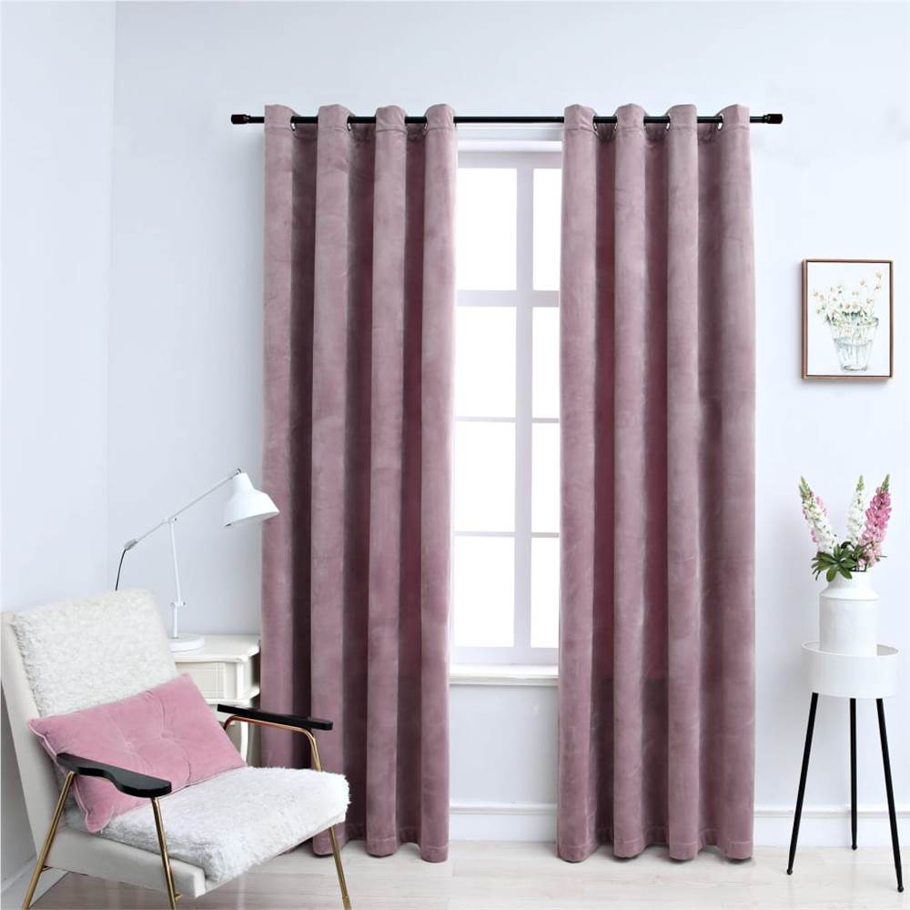 Blackout Curtains with Rings 2pcs Velvet Antique Pink 140x225cm