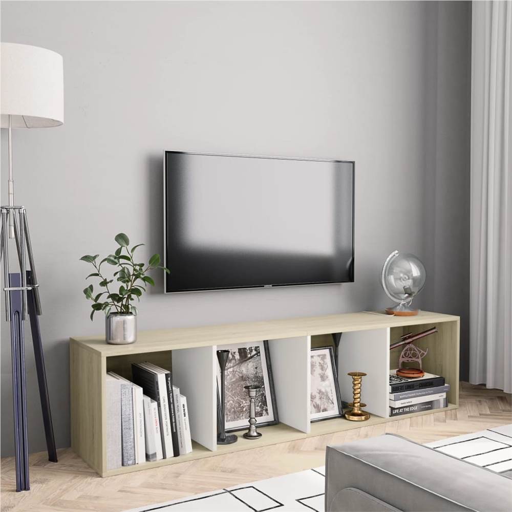 

Book Cabinet/TV Cabinet White and Sonoma Oak 143x30x36 cm