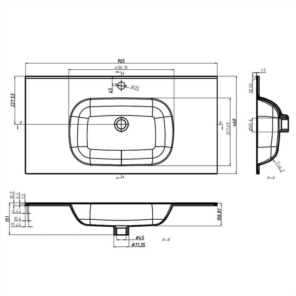 Built-in Wash Basin 900x460x105 mm SMC White