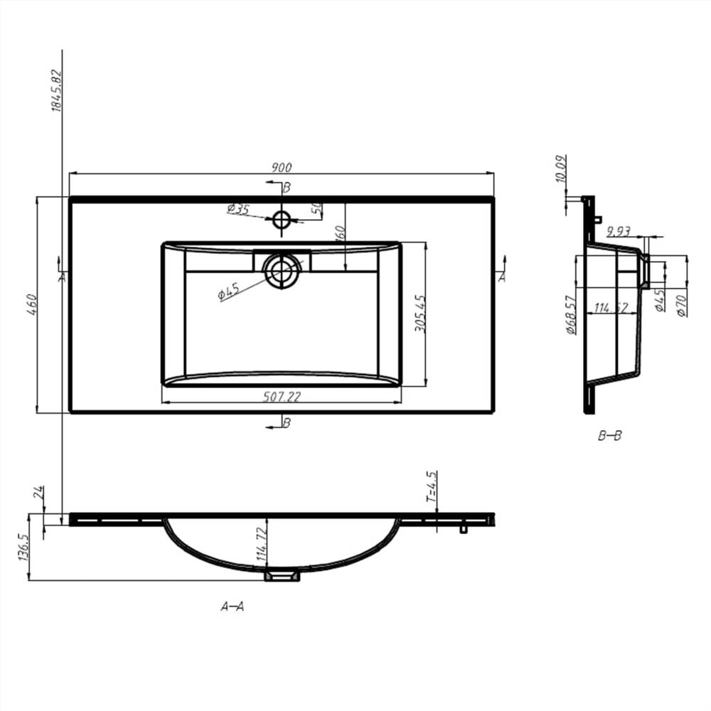 Built-in Wash Basin 900x460x130 mm SMC White