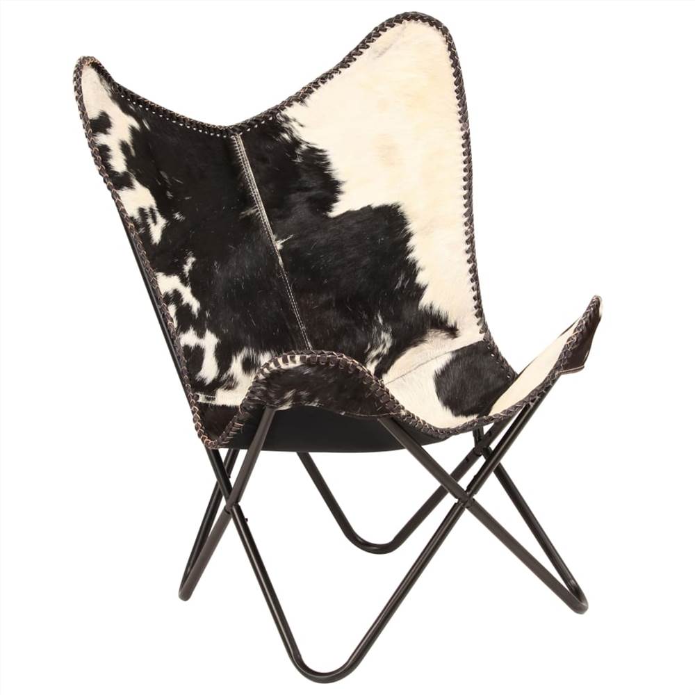 Butterfly Chair Black And White Genuine Goat Leather 14 Butterfly Chair Black and White Genuine Goat Leather