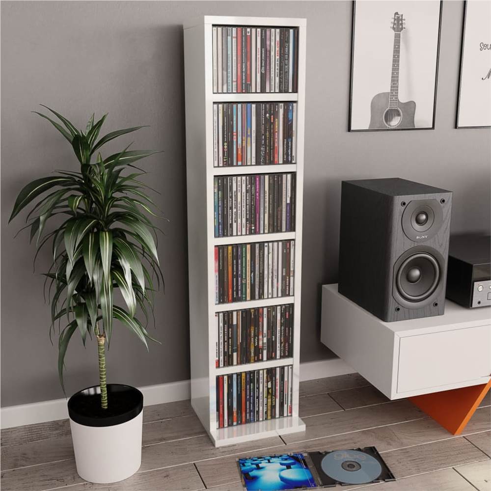 

CD Cabinet High Gloss White 21x20x88 cm Chipboard