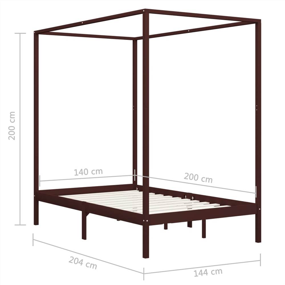 Canopy Bed Frame Dark Brown Solid Pine Wood 140x200 cm
