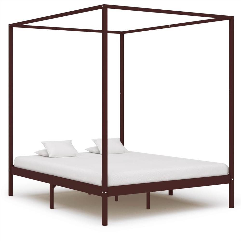 

Canopy Bed Frame Dark Brown Solid Pine Wood 160x200 cm