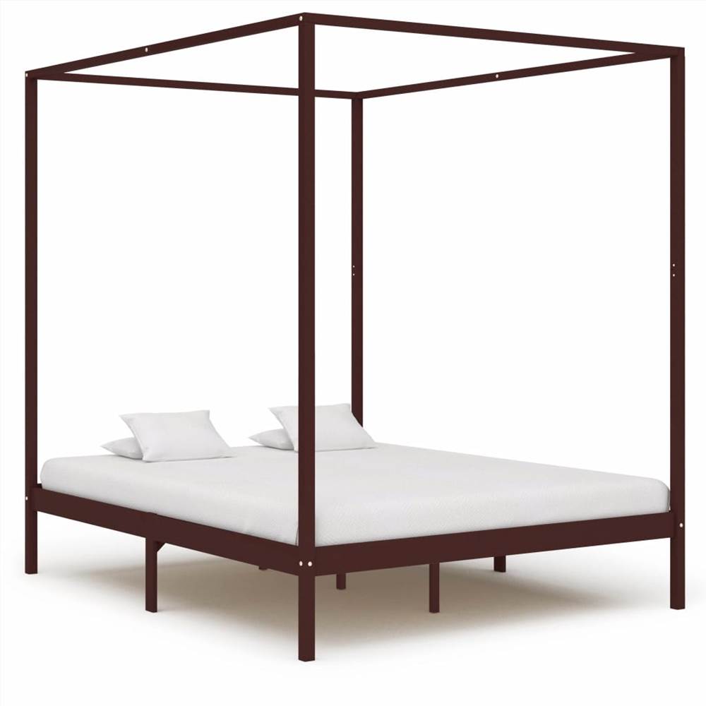 Canopy Bed Frame Dark Brown Solid Pine Wood 6FT Super King