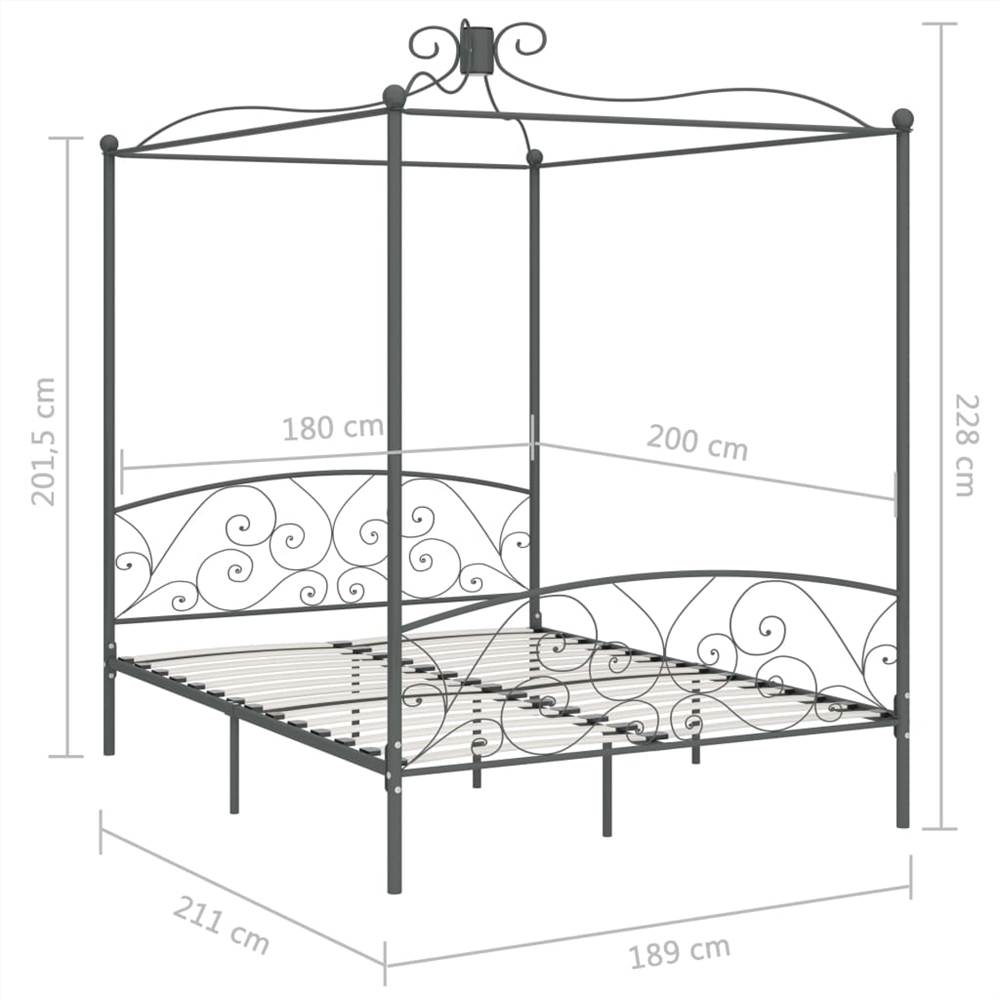 Canopy Bed Frame Grey Metal 180x200 cm