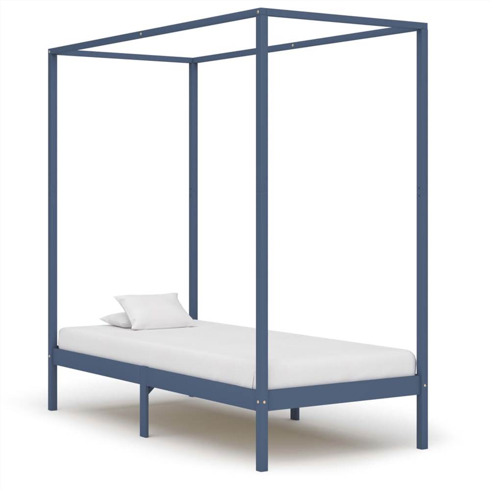 Canopy Bed Frame Grey Solid Pine Wood 90x200 cm