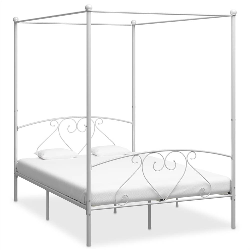 Canopy Bed Frame White Metal 140x200 Cm, Canopy Bed Frame