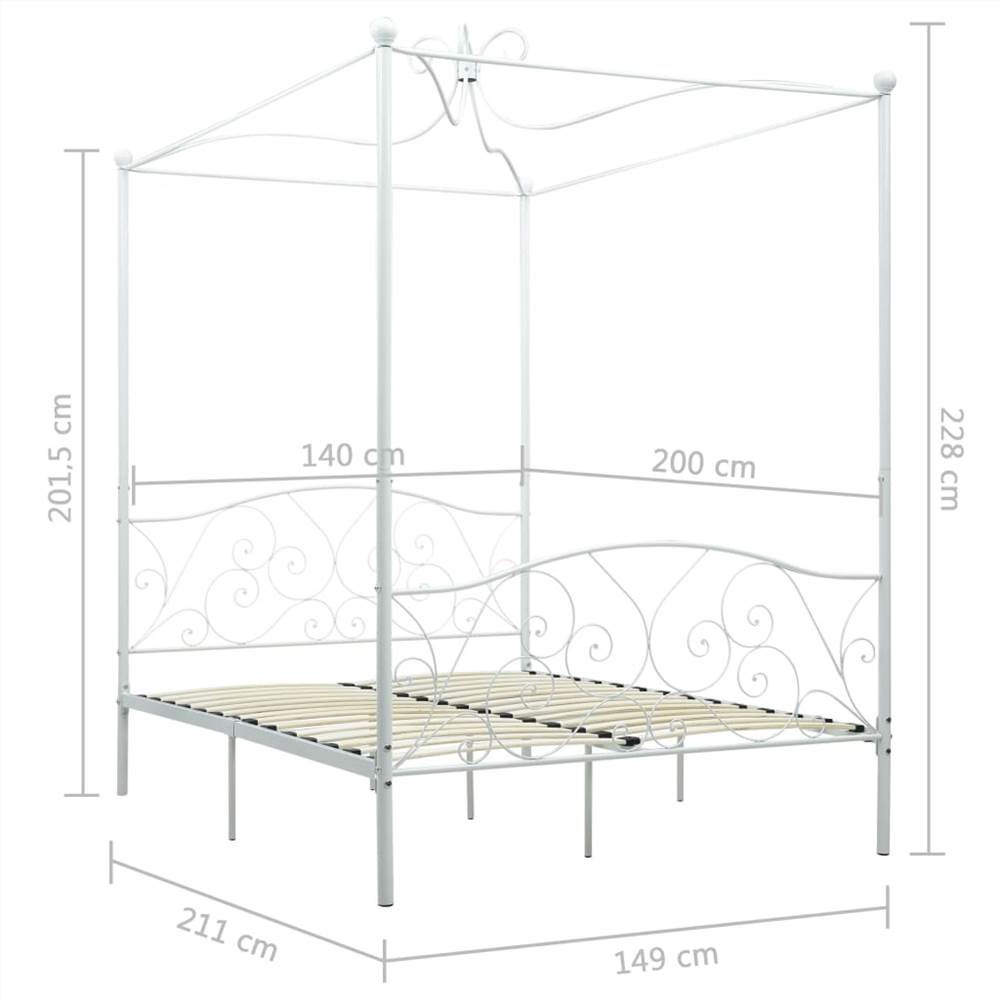 Canopy Bed Frame White Metal 140x200 cm