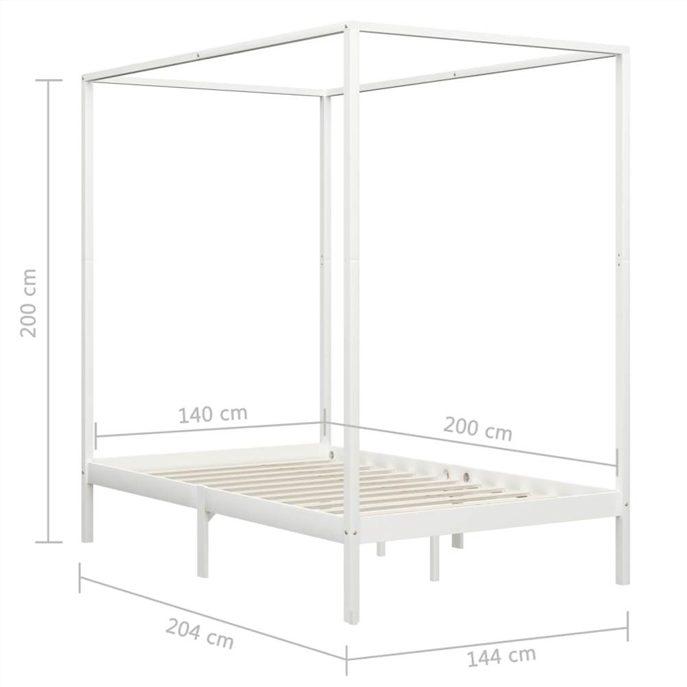 Canopy Bed Frame White Solid Pine Wood 140x200 cm